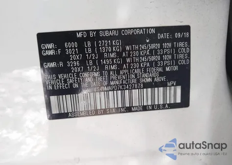 2019 Subaru Ascent Limited z USA, uszkodzony, nr VIN 4S4WMAPD7K3427878